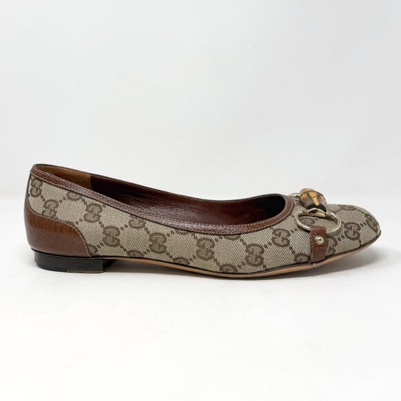 Vintage Gucci Bamboo Horsebit Ballet Flats GG Canvas US 8.5B - Picture 4 of 9